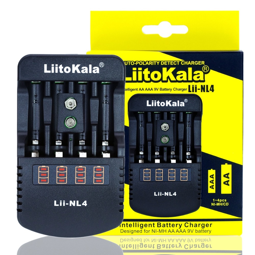 Liitokala Lii-NL4 Multifunctionele Oplader 1.48 v 1.5 V Ni MH AA/AAA 9 V Batterij Lader DC: 12 V 1A, AC: 110-240 V
