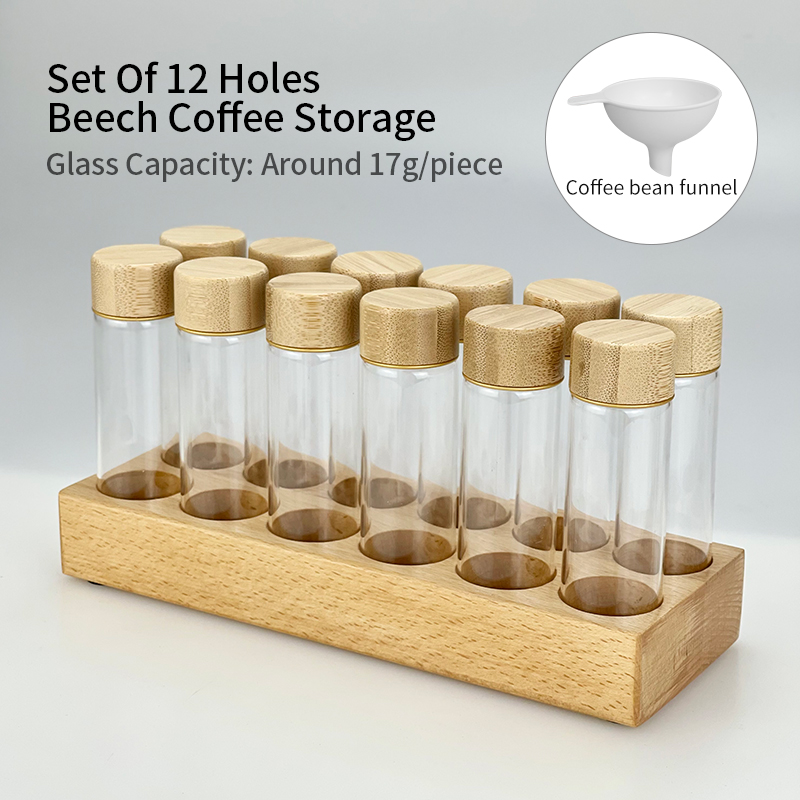 Coffee Beans Storage Tube Single Dose Glass 17g 22g Walnut Based Container With Funnel Espresso Accessories Goods Barista Tools: army green