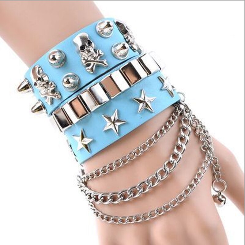 Multilayer Leather Skull Pentagram Bracelet Men's Bracelet with Chain Accessories Accessories Party Jewelry