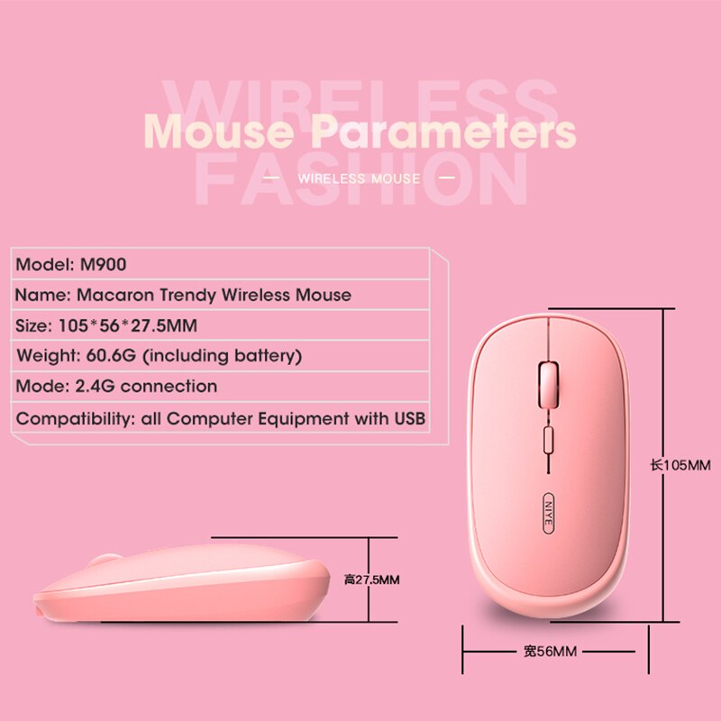 Pink Wireless Mouse 2.4GHz USB Mouse Silent Mute Mice 1600 DPI Adjustable Ergonomic Mice For Laptop PC Computer Home Office