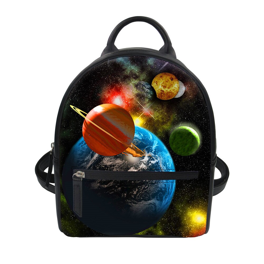 Customzied Planeet Pu Rugzak Vrouwelijke Vrouwen Mini Afdrukken Dagrugzak Leer Voor Tiener Meisjes Zwart Mochila Escolar: CC3192Z4