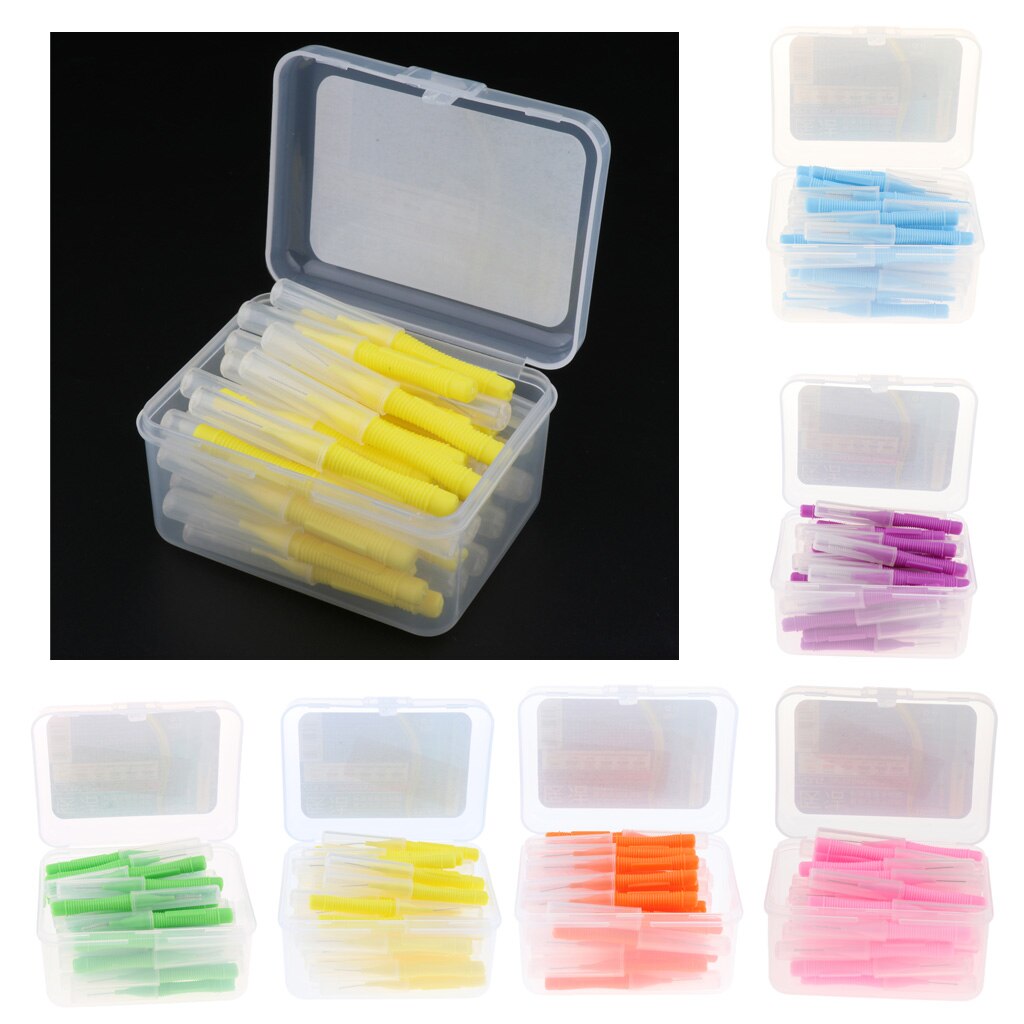 80pcs Soft Interdental Brushes Tooth Brush Plaque Removal Yellow+Purple