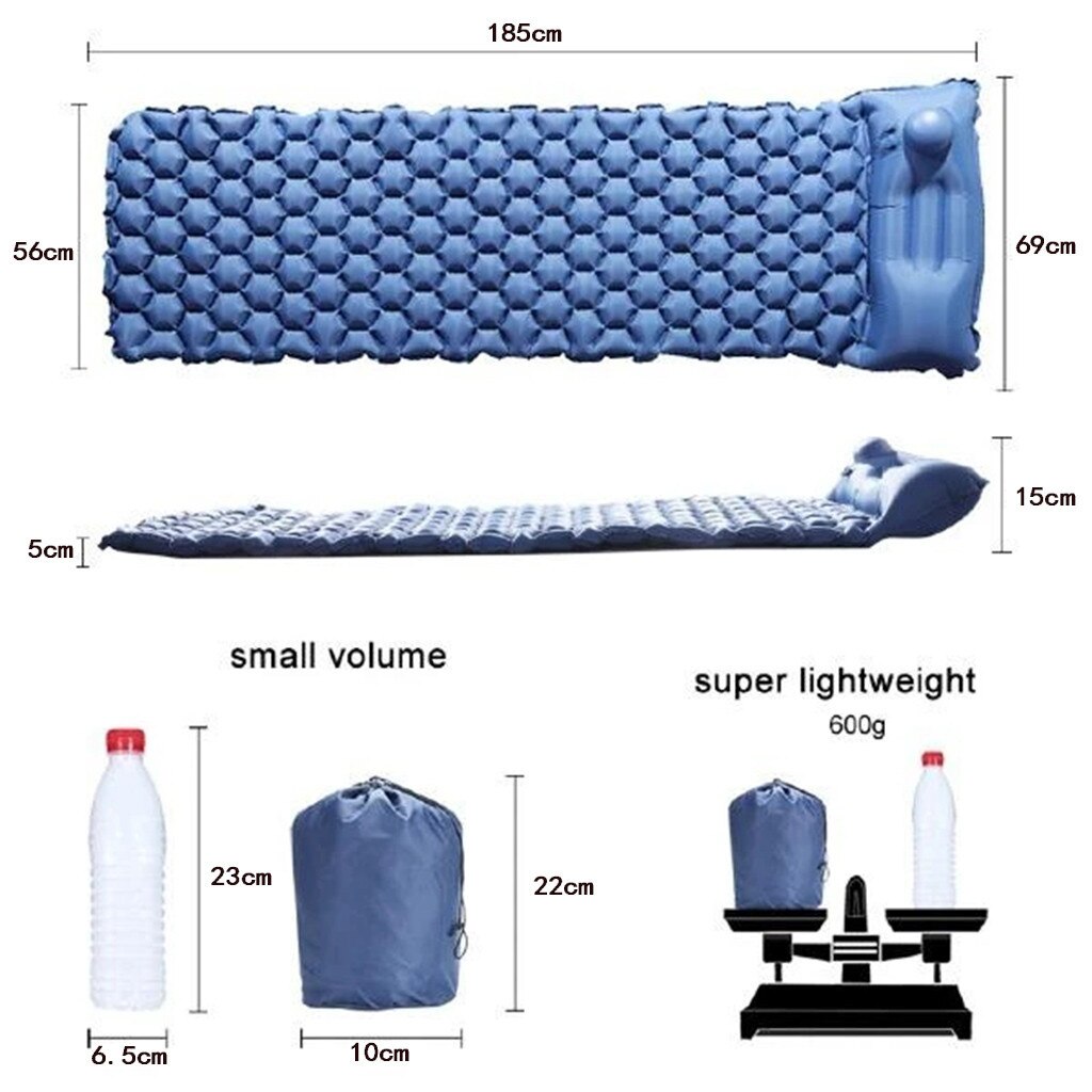 Colchoneta de Camping inflable para viaje, colchón de aire, colchoneta de camping ultraligera portátil para exteriores 185X56X5cm