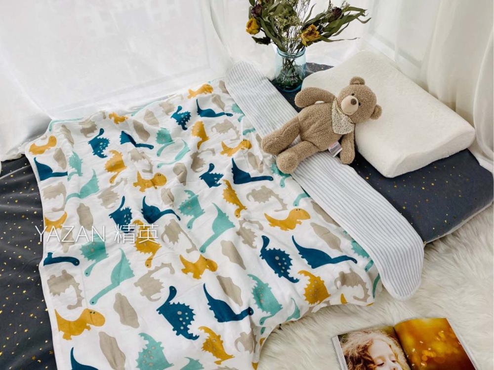 Ya zan 120 x 150 6 lag gaze sommer quilt bomuld børn tæppe super tyk super blød sovende tæppe sove quilt: Dinosaurverden
