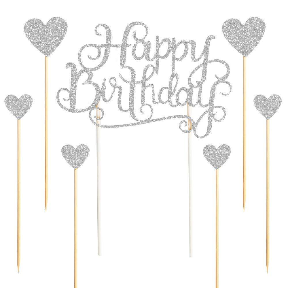 Décoration de gâteau d'anniversaire, ballons confettis, drapeau, décor de fête d'anniversaire pour enfants, garçon ou fille, fête prénatale, mariage: Silver heart