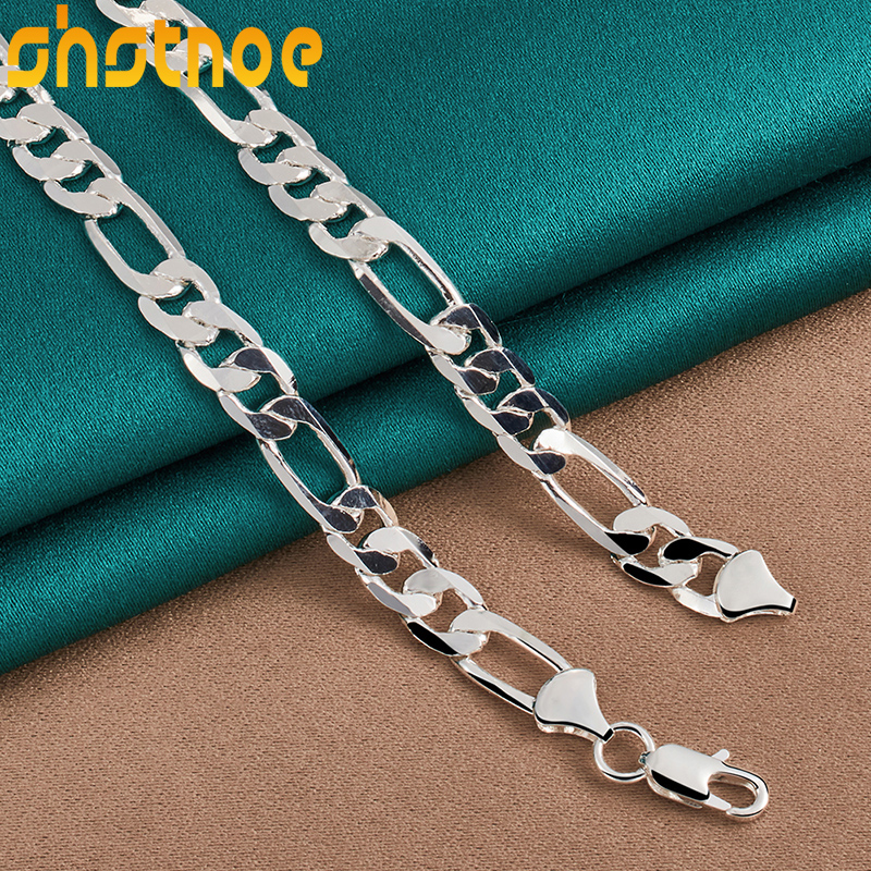 Collar de cadena cubana de 20 pulgadas geométrico de Plata de Ley 925 de 8mm para hombre y mujer, de boda, compromiso, joyería con dijes de