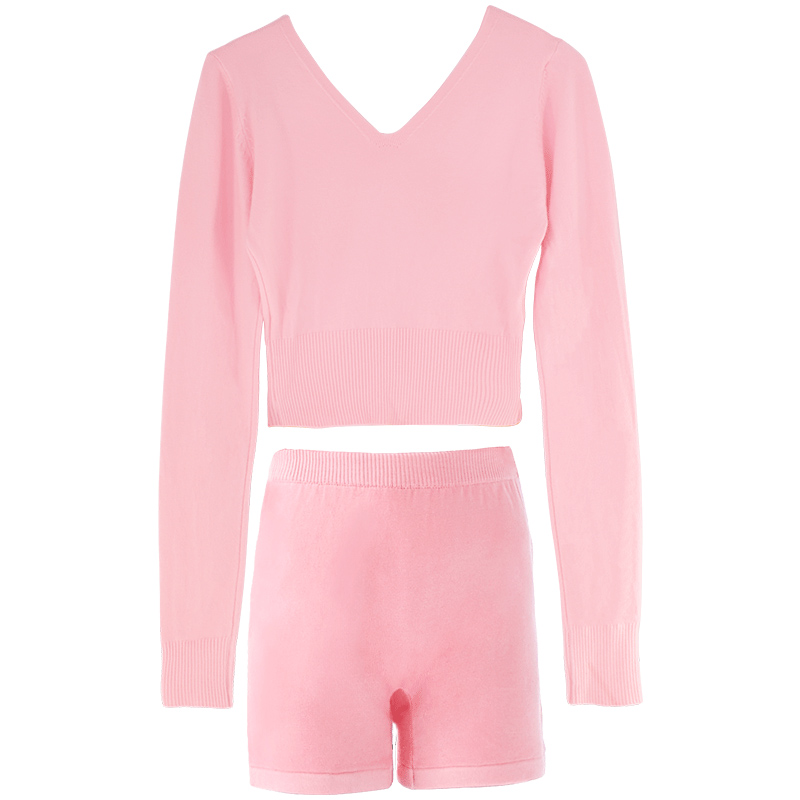 Traje de baile de Ballet para mujer, suéter con pantalones cortos, otoño e invierno, cálido, 2 piezas