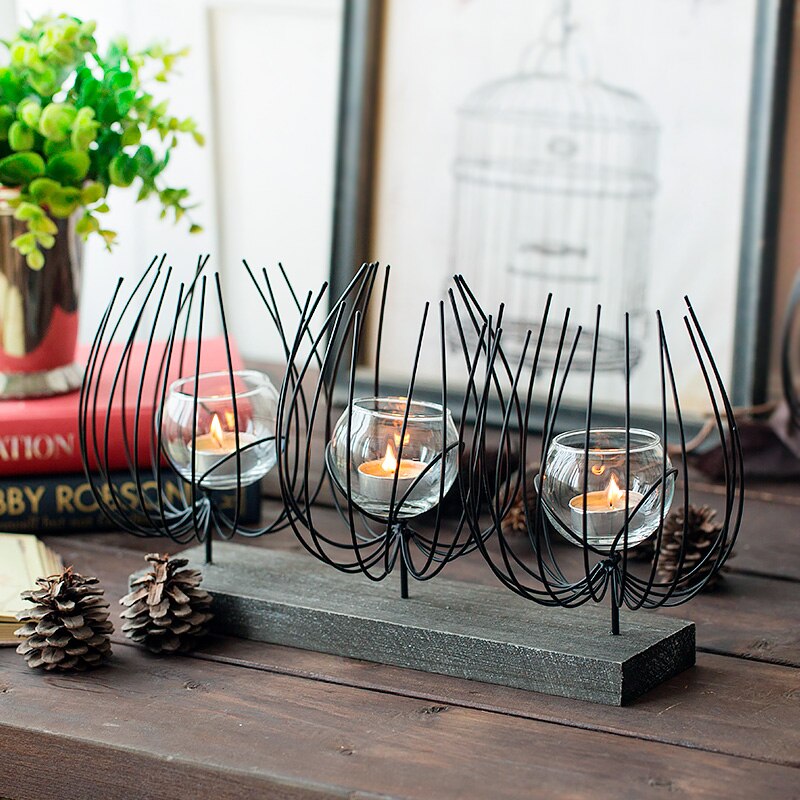 Portavelas de Metal geométrico negro moderno mesa de comedor romántica boda candelabro decoración Hogar Decoración MM50ZT