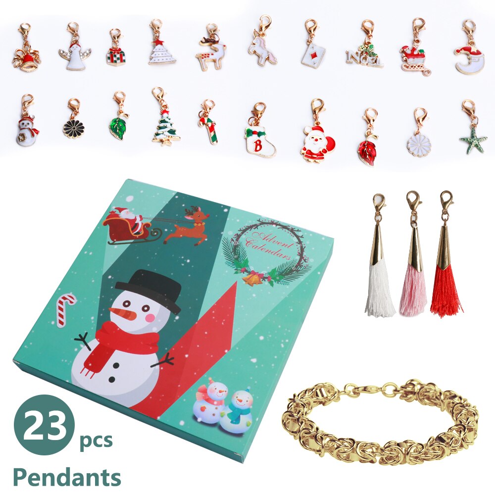 Jewelry Advent Calendar With 24 Pcs Girls Christmas Charms DIY Bracelet Necklace Countdown Calendar Kids Teenager: Style D