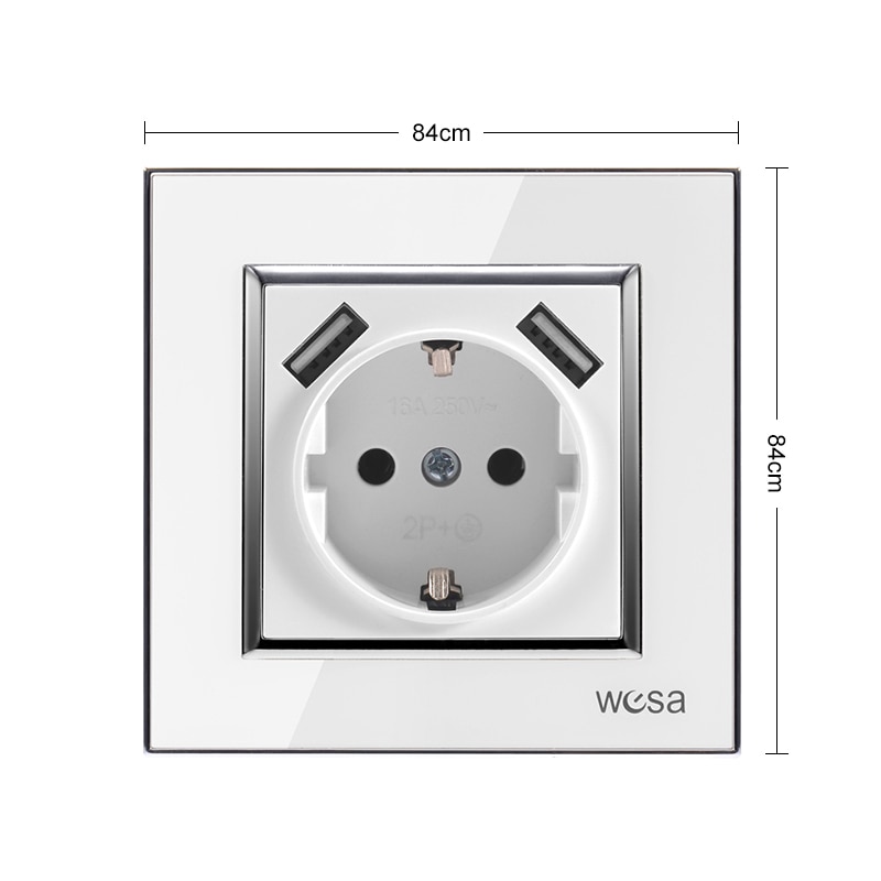 Enchufe europeo doble USB de suelo con marco de parche acrílico blanco adaptador de pared estándar 5v 2A conector de salida