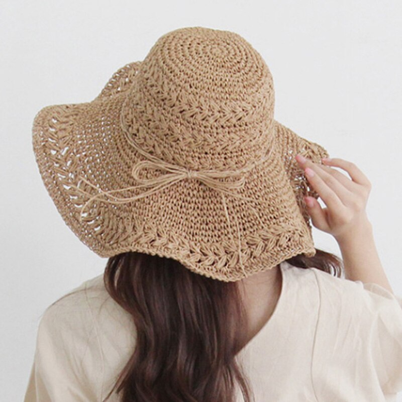 Women Summer Hats Sun Beach Panama Straw Hat Wide Wave Brim Folded Outdoor Caps Leisure Raffia 4164