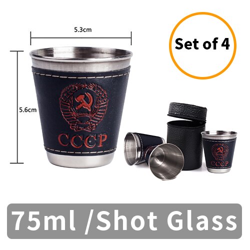 4Pcs/Set Stainless Steel Vodka Cup Set Portable Mini Wine Tumbler With Leather Cover Case Bag Outdoor Bar Wine Beer Whiskey Cup: 75ml 4pcs with bag