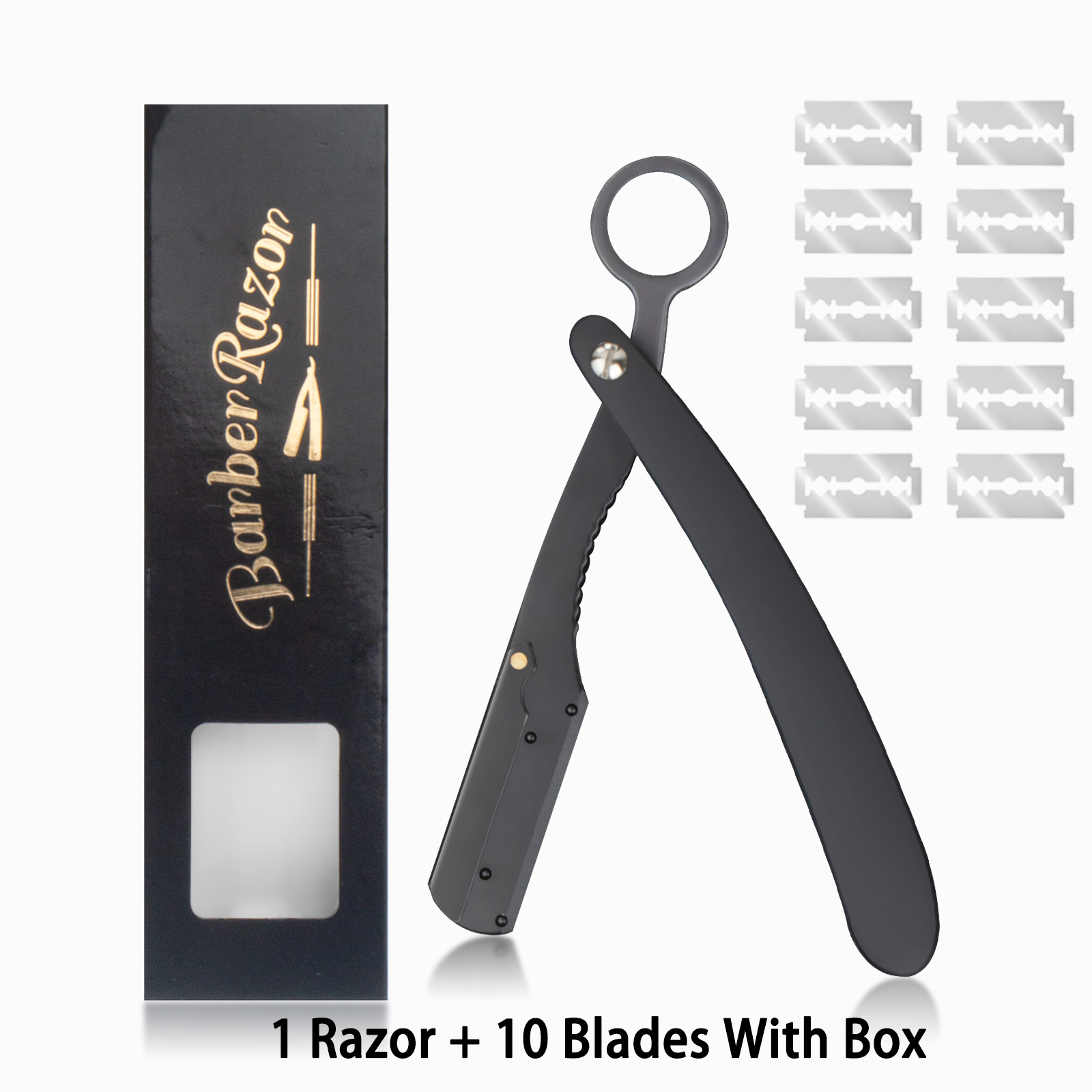 1 Razor 10 Blades And Straight Edge Razor Haircut Male Beard Eyebrow Shaving Tool Manual Hair Removal Razor Hairdresser Trimming: black