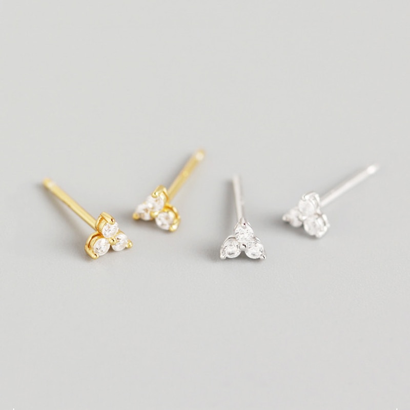 WTLTC 925 Sterling Sliver Mini Cubic Zirconia Stud Earrings 4mm Three Ball Helix Piercing Earrings Delicate Small Earrings Studs