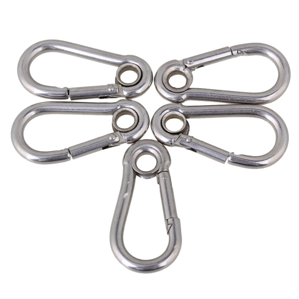 M5 304 Stainless Steel 50mm Spring Hook Eyelet for Outdoor Sports Set of 5