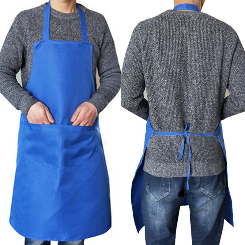 Waterproof Apron for Women With Pockets Solid Color Kitchen Restaurant Cooking Shop Art Work Apron Korean Waiter Aprons