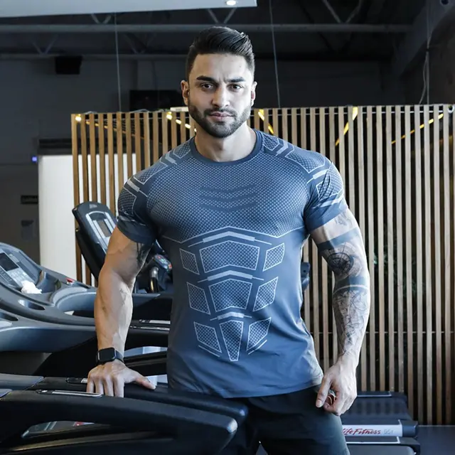 Men Compression Skinny T-shirt Gym Fitness Bodybuilding Shirt Male Summer Running Workout Quick Dry Tee Tops Training Clothing: XXL / Blue