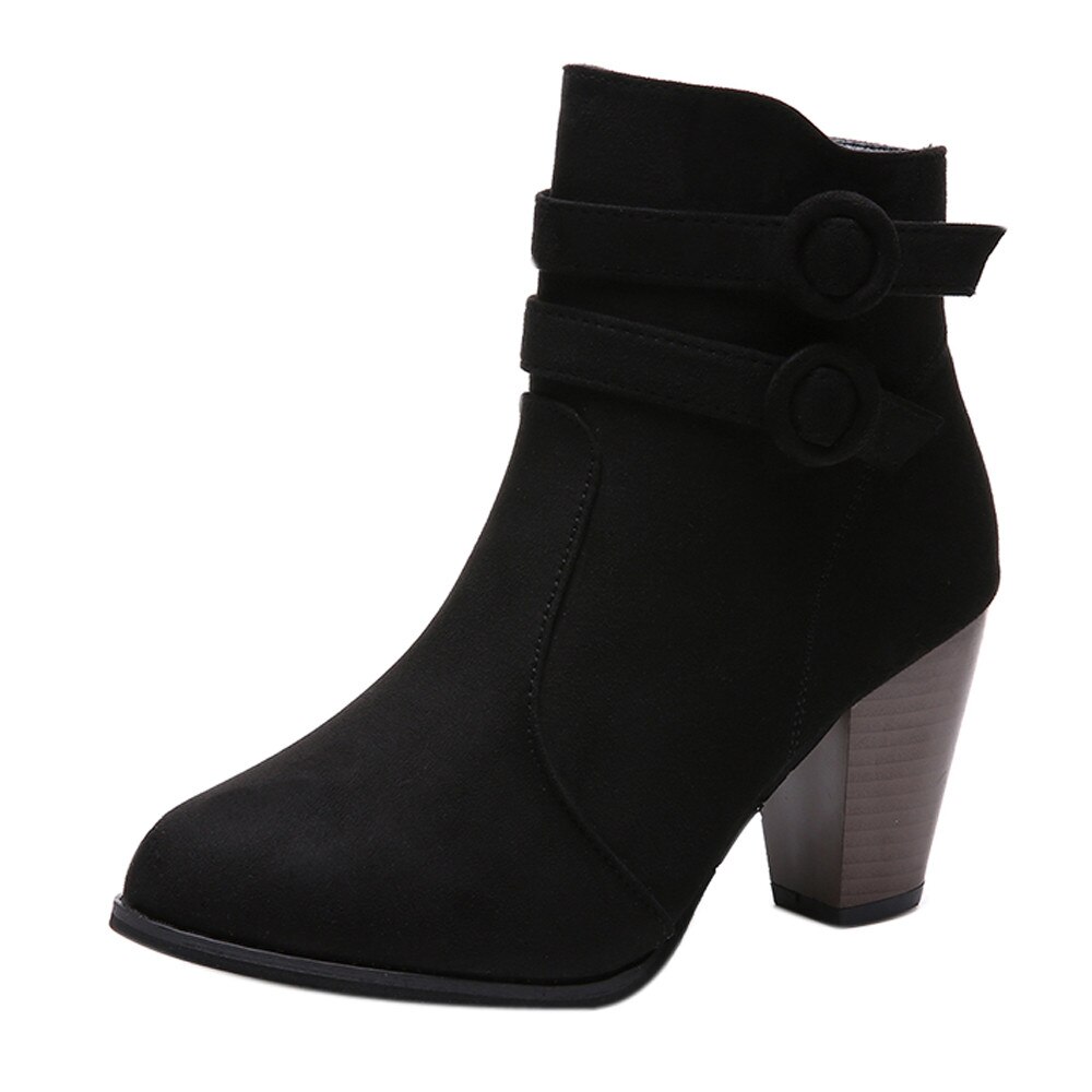 vrouwen Korte Laarzen Suede Winter Ridder Boot Gesp Mode Hoge Hak Enkel Schoenen Puntschoen Warm Bont etnische Botas: A / 37