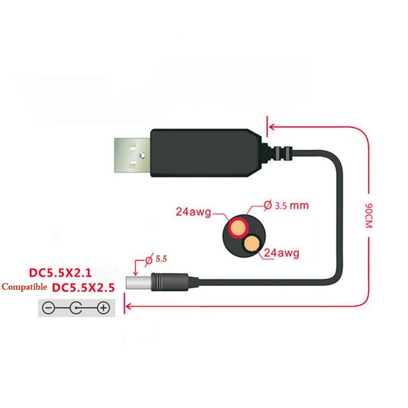 Usb Power Boost Kabel 5V Naar 9V/12V 1A Step Up Module Booster Power Converter Adapter 2.1X5.5Mm Plug Voor Router Fans Luidsprekers