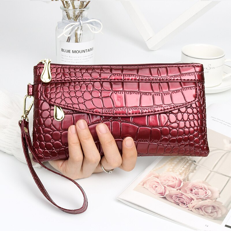 1pc kvinder & #39 ;s pung ensfarvet krokodillemønster kort pung clutch pung telefon clutch pung til kvinder damer: Farve 3