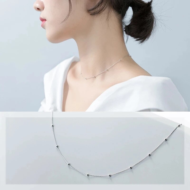 925 sterling silver jewelry bohemia bead chain necklace chokers necklaces for women trendy clavicle chain girl