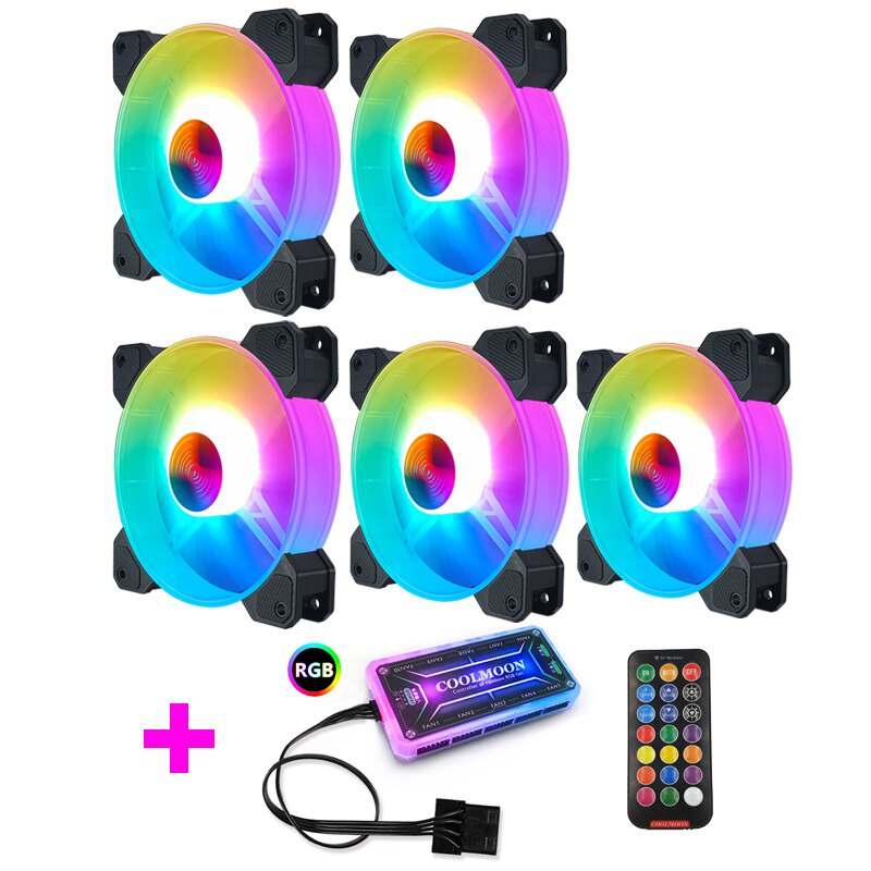 COOLMOON RGB Fan Lighting Music Controller Chassis Desktop Computer Case Fan Controller RF Remote Control: 5 fan Standard