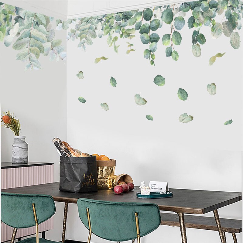 PVC Removable Nursery Green Foliage Leaves Botanical Wall Sticker Living Room Bedroom Decoration Art Mural Wall Decal
