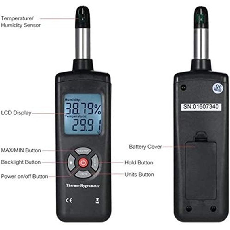 Digitale Psychrometer Thermo Hygrometer, Hoge Gevoelige Thermo Hygrometer Met Dauwpunt Natte Bol Temperatuur Vochtigheid