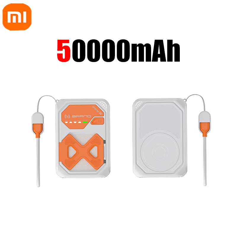 Xiaomi 50000 mah magnetische powerbank, geeignet für iphone 15, 14, 13, 22.5w, 15w, schnelllade-powerbank mit kabelhalterung: Elfenbein
