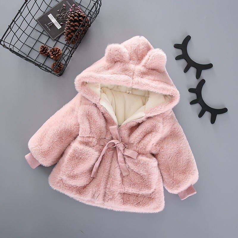 Manteau à capuche en fausse fourrure pour bébé fille de 2 à 7 ans, vêtements léopard à manches longues, manteau et moelleux, belle cape d'extérieur pour enfants: Pink / 90 1-2Y