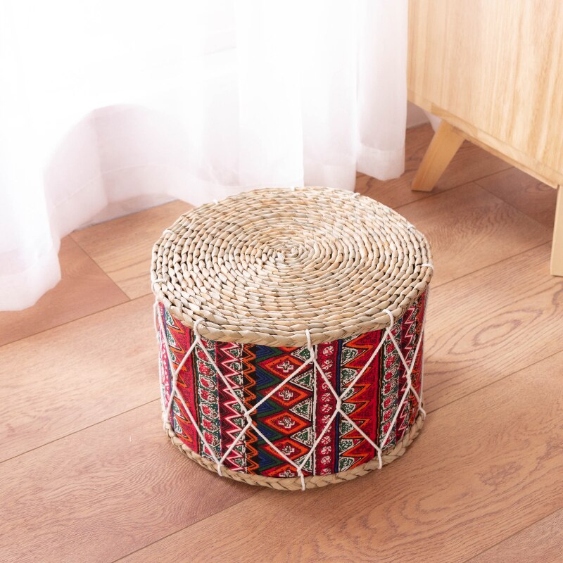 Nordique Simple fait main Futon coussin japonais Tatami paille tissu tabouret rembourré rond baie fenêtre bohème tapis: 04 / 30x30x20cm