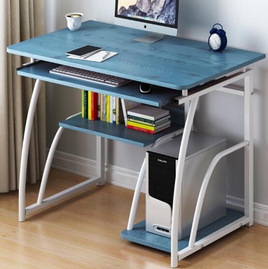 Joylive computer skrivebord arbejdsstation studie skrivebord hjemmekontor møbler med tastaturbeslag pc metal: Blå hvid beslag