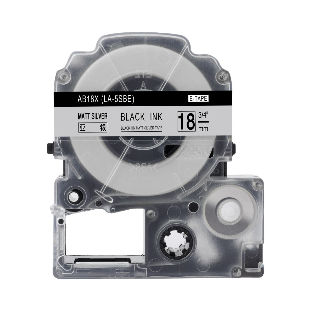 Fimax 1 pakke  ss18kw st18kw lc -5 tbn lc -5 wbn 18mm kompatibel til epson / king jim label maker cartridge label manager til lw -300: Sort på mat sølv