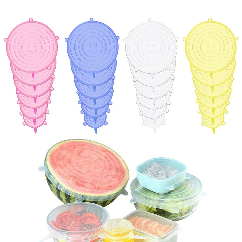6/12 PCS Silicone Covers Adaptable Silicone Lids Silicone Caps for Food Universal Dish Stretch Lids for Cans Kitchen Accessories
