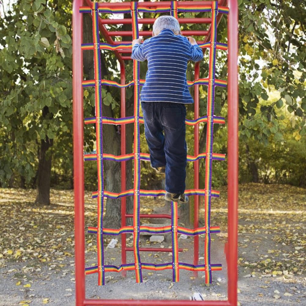 Extérieur arc-en-ciel ruban Net escalade mur enfant escalade mur entraînement physique escalade filet pour le divertissement sportif quotidien