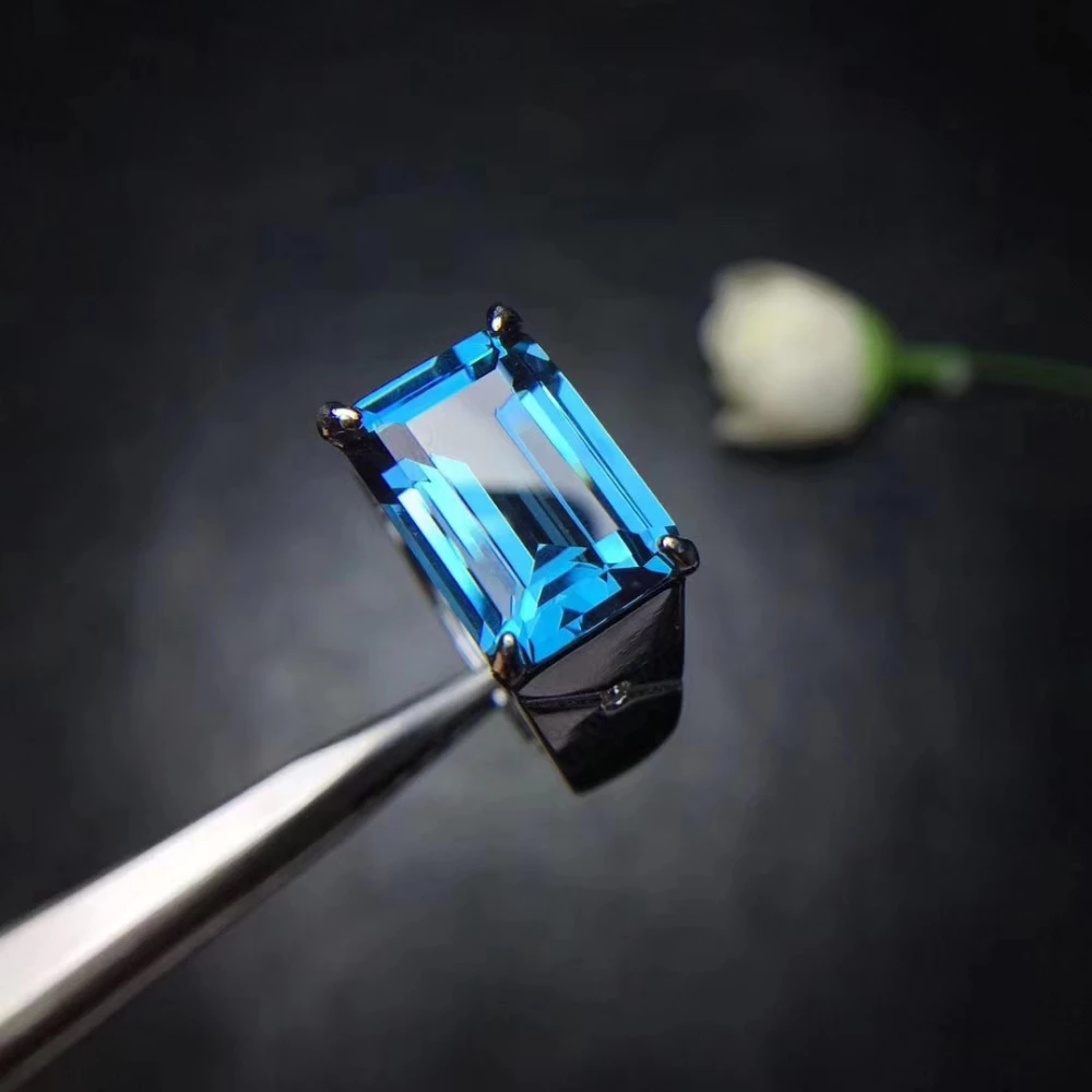 Splendida Grande Formato 10*14 Millimetri Naturale Topazio Azzurro Gemma Anello S925 Argento Naturale Della Pietra Preziosa Anello di Donne Degli Uomini Del Regalo gioielli