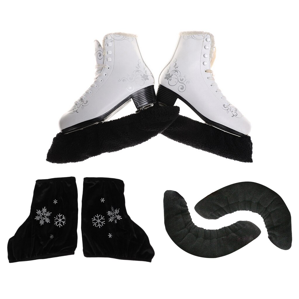 1 Pair Ice Figure Skate Boot Covers Protector &amp; Skating Velvet Blade Soaker S M L