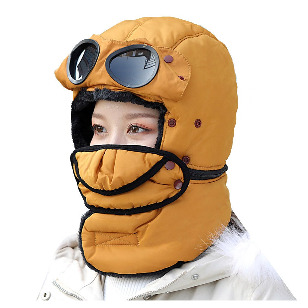 Winter Balaclava Beanie Hat Female For Women Men Face Mask Bonnet Windproof Thick Warm Snow Ski Winter Hat Cap Earflap#g30: Yellow