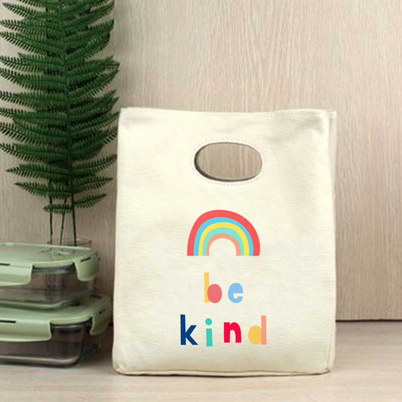 Bądź miły Rainbow funkcjonalne Cooler torby na Lunch przenośna ocieplana z płótna pojemnik Bento Totes termiczna jedzenie na piknik pokrowiec torebka: Q00786-TBBG-C
