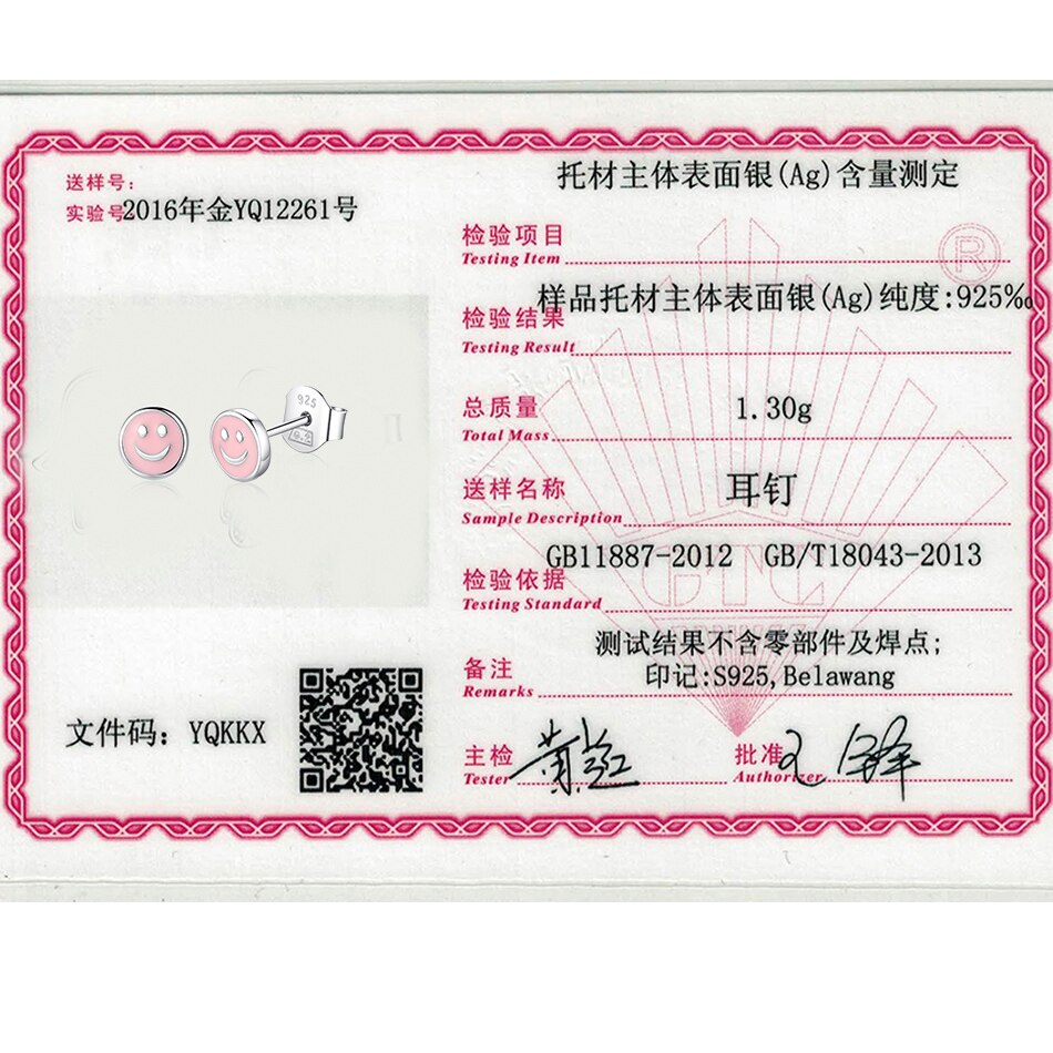 Belawang 925 Sterling Zilver Stud Oorbellen Voor Vrouwen Meisjes Roze Geel Enamel Glimlach Gezicht Oorbellen Sieraden Voor Kids Kinderen