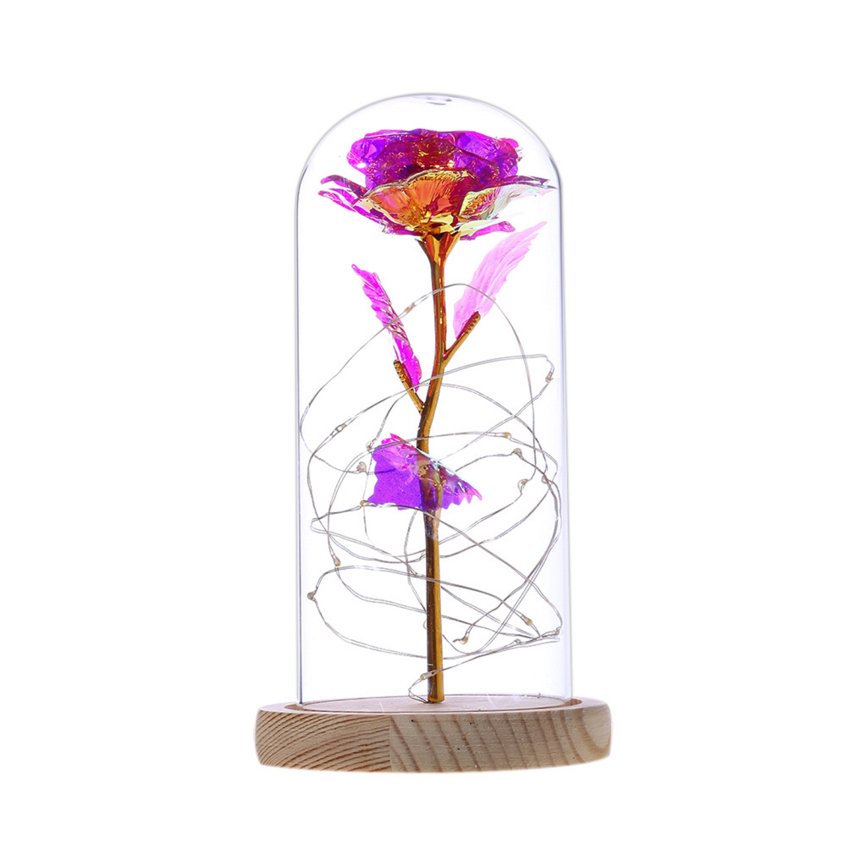 directe Galaxy Rose clignotant fleurs en flacon verre dôme pour saint valentin anniversaire décoration de mariage: Purple red foil