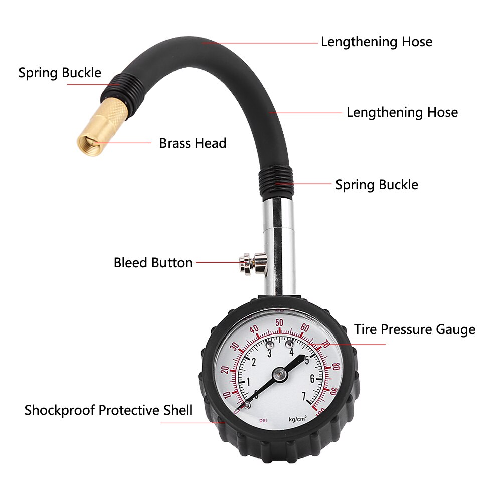 Tire Air Pressure Gauge, Manual Hand 0 - 100psi Meter Tester For Car