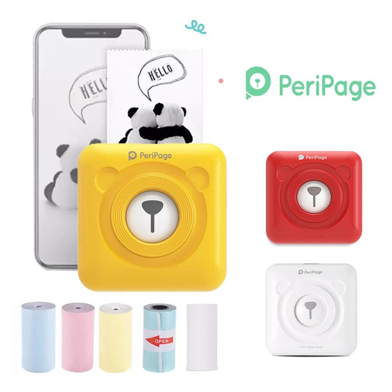 Peripage-Mini impresora térmica de bolsillo A6, dispositivo de impresión portátil de 58mm, color rojo y amarillo, inalámbrica, Bluetooth, Android e IOS, novedad