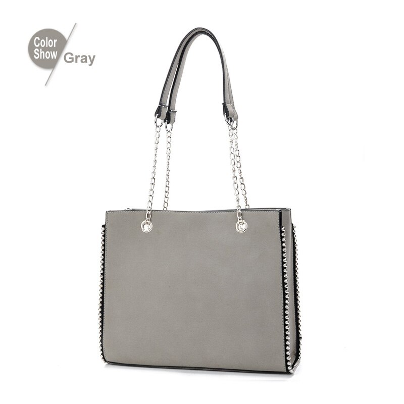 Bolso de hombro de lujo para mujer, bolso de mujer de informal con remaches de cuero, bolso de mano de alta capacidad: Gris