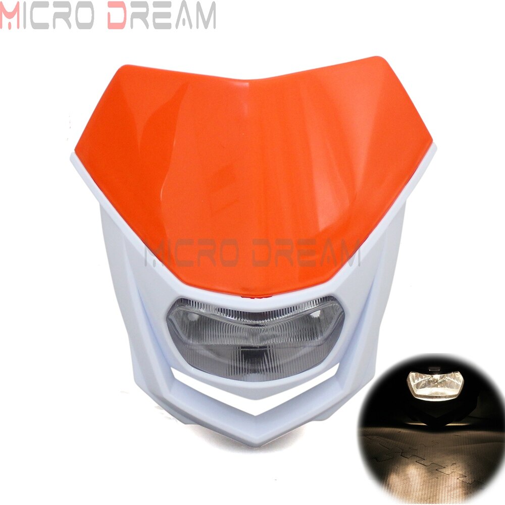 Motocross Dirt Bike Offroad Enduro H4 Headlight Universal 12V 35w Motorcycle Headlamp Mask for Honda Yamaha Suzuki CRF WRF DR YZ: Orange White