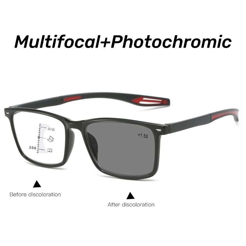 Gafas de lectura multifocales fotocromáticas progresivas 3 en 1 gafas de sol bifocales para exteriores TR90 gafas deportivas antiazules cerca de lejos: Blanco / +150
