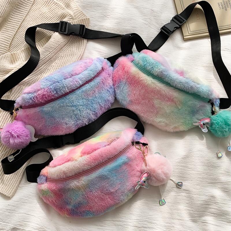 Inverno de veludo feminino fanny pack moda colorido de pelúcia pacote de cintura novo estilo saco de peito designer feminino bolsa crossbody