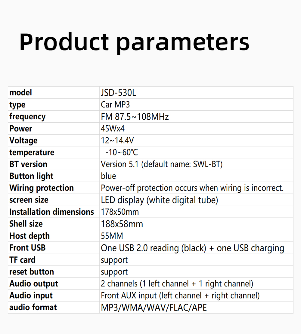 Reproductor estéreo de Radio para coche reproductor MP3 Digital Bluetooth JSD-530 520 60Wx4 FM Audio estéreo música USB/SD con entrada auxiliar en el tablero