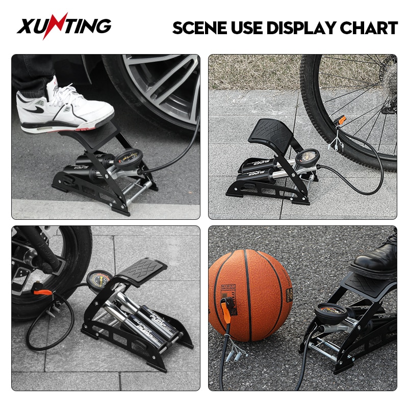 Xunting Foot Air Pump with 180PSI Pressure Gauge Fits Presta Schrader for Ball Scooter Car Toys Bicycle Pump Bike Accessories