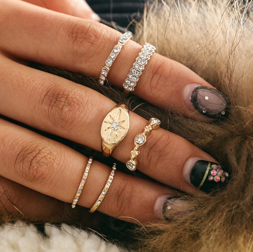 Conjuntos de anillos para dedos de mujer, gota de agua de cristal dulce, conjuntos de anillos bohemios para mujer, de joyas de